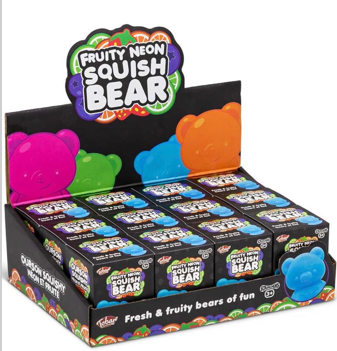 Fruity Neon Squish Bear Toy assorted