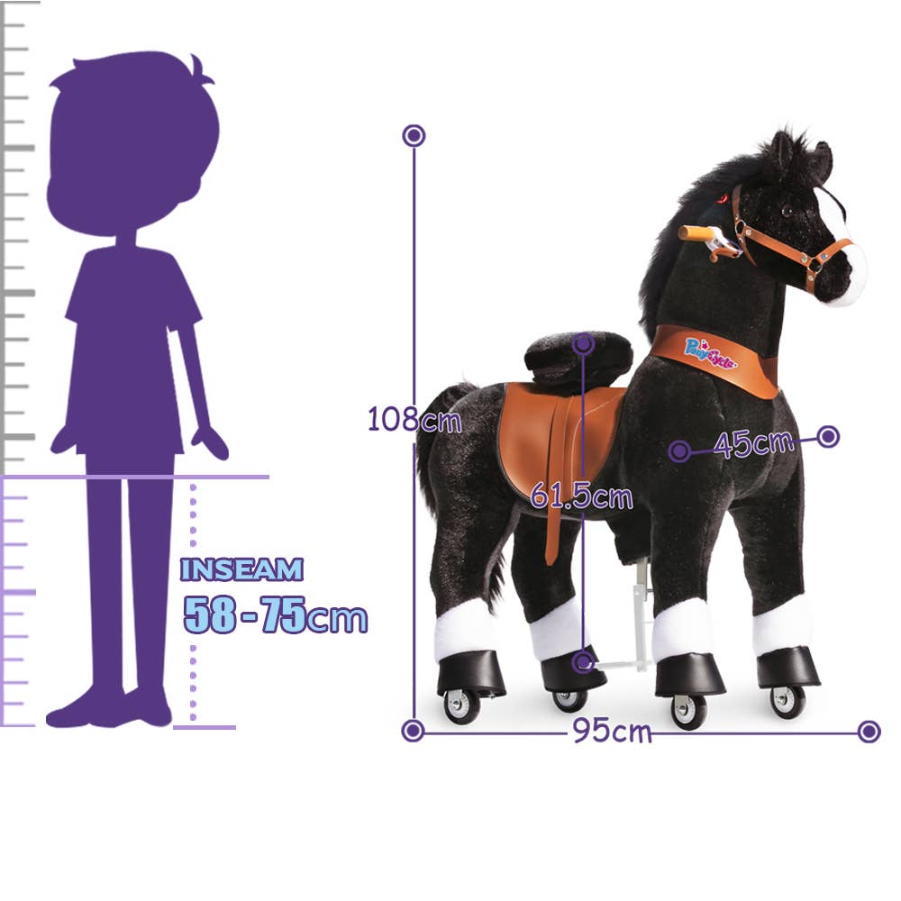PonyCycle Ride-On Toy Black Horse Plush Animal Kids Gift