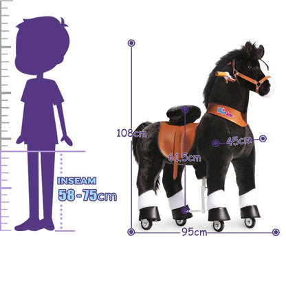 PonyCycle Ride-On Toy Black Horse Plush Animal Kids Gift