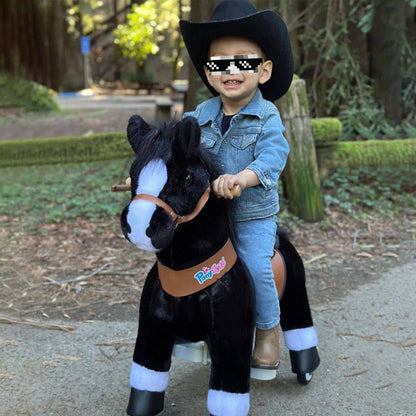 PonyCycle Ride-On Toy Black Horse Plush Animal Kids Gift
