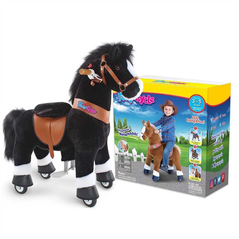 PonyCycle Ride-On Toy Black Horse Plush Animal Kids Gift