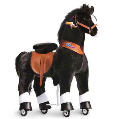 PonyCycle Ride-On Toy Black Horse Plush Animal Kids Gift