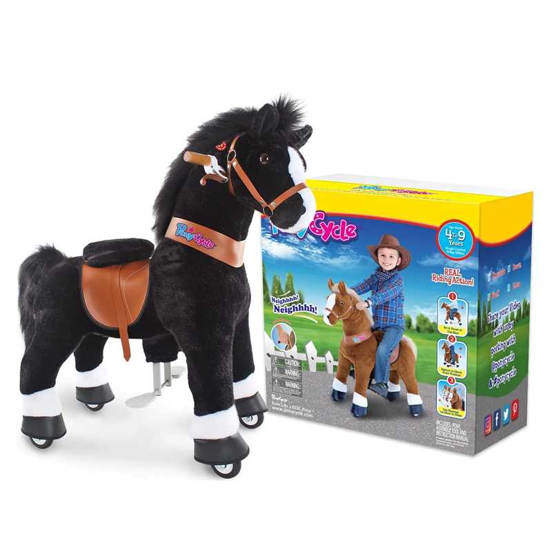 PonyCycle Ride-On Toy Black Horse Plush Animal Kids Gift