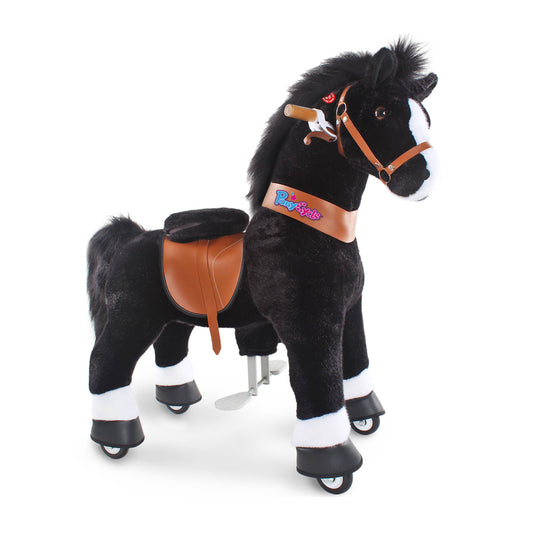 PonyCycle Ride-On Toy Black Horse Plush Animal Kids Gift