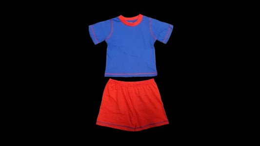 P695 PLAIN RED & BLUE SHORTS PYJAMAS - 18-24 YEARS