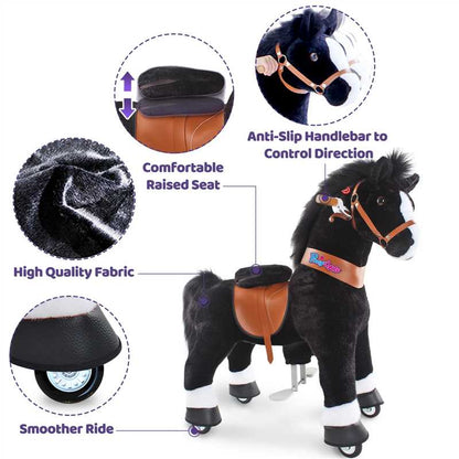 PonyCycle Ride-On Toy Black Horse Plush Animal Kids Gift