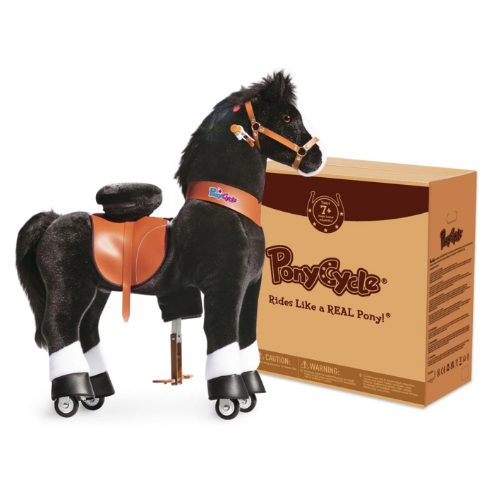 PonyCycle Ride-On Toy Black Horse Plush Animal Kids Gift